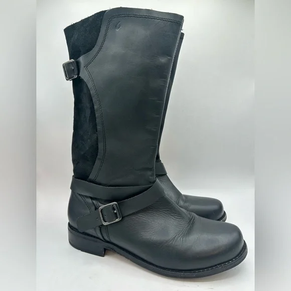 OluKai Black Pa'ia Buckle Pull On Suede Leather Boot Size 9 Bikercore Grunge - Picture 3 of 11